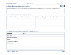 Image of the isolation decision making worksheet